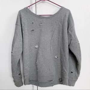 Express one eleven grunge gray distressed crewneck sweatshirt biker 90s lounge